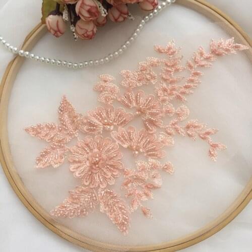 3D Wedding Dress Applique DIY Bridal Headdress Colors Lace Collar Lace Fabric Patch with Beads Embroidered