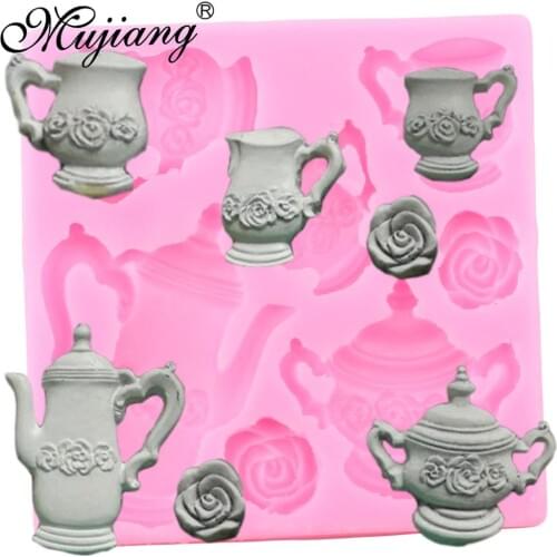 3D Teapot Silicone Molds Rose Flower Fondant Mold Wedding Cake Decorating Tool DIY Cupcake Baking Candy Chocolate Gumpaste Mould