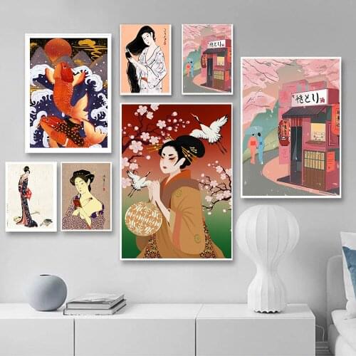 Anime Manga Anime Canvas Poster Japanese Geisha Koi Frameless Art Cartoon Anime Home Living Room Decor Art Wall