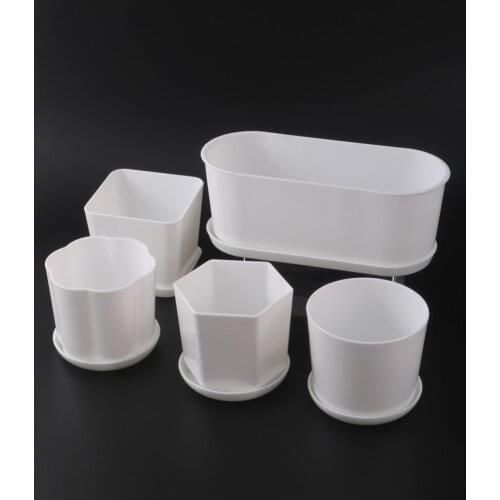 White Minimalist Polygonal Flower Pot With Tray Gardening Thickened Plastic Garden Pot Indoor Small Potted Plants Fleshy 10 pcs
