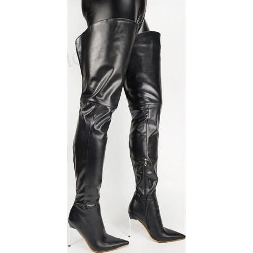 BERZIMER Women Thigh High Heels Boots Side Zip Stiletto Metal Heels Boots Over Knee Donne Stivali Shoes Woman Big Size 39 44 47