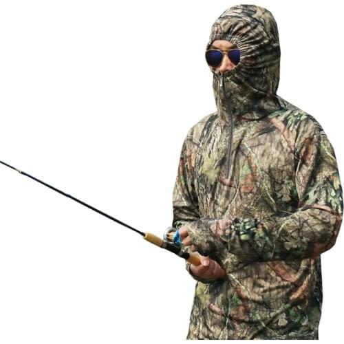 Bionic Pine tree or Black leaves Camouflage Hoody Long Sleeves sunscreen Ice silk cool thin fast dry with hood caps For fishing