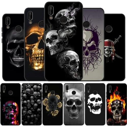 Horror Skull black Silicone soft Phone Case for huawei P40 P30 P20 P10 Pro P9 Lite Psmart 2019 Y6 Y9 cover