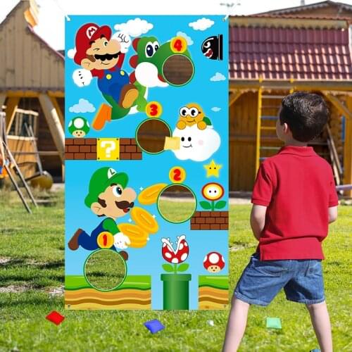 Mario Brother Toss Game with 4 Bean Bags Fun Throwing Games Wario Carnival Banner Luigi Outdoor Indoor Group Sports for Kids