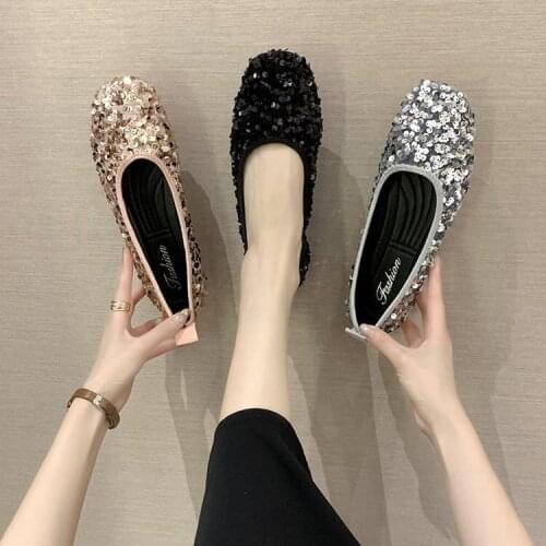 2021 Celebrity Style Classic Womens Gliiter Sequined Flats Ladies Ballerina Flat Shoes New Free Shipping