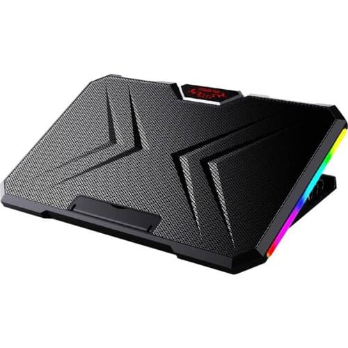 1pc RGB Laptop Cooler Riser Holder Height Adjustment Dual Fans Quiet Gaming Notebook PC Cooling Pad Stand for 12-17 Inch