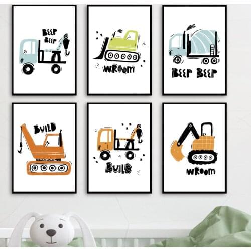 Cartoon Funny Car Truck Van Nordic Posters And Prints Wall Art Canvas Painting Boy Wall Pictures Baby Kids Room Playroom Decor