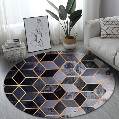 Nordic Gray Geometric Marble Rug Round Childrens Mat Flannel Sponge Soft Bedroom Carpet Area Rug Living Room Coffee Table Rug
