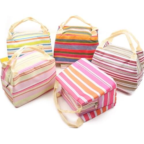 Wholesale Insulated Lunch Bag Children Thermal Stripe Tote Bags Cooler Picnic Food Lunch box bag for Kids Man Ladies outside