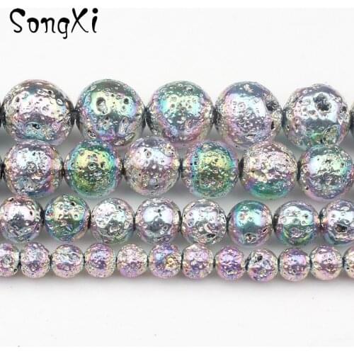 Wholesale Light Colorful Colors Lava Stone 4 6 8 10mm 15'' Volcanic Rock Round Loose Beads for Jewelry Making DIY Charm Bracelet
