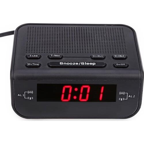 Original Modern Design Alarm Clock FM Radio With Dual Alarm Buzzer Snooze Sleep Function Compact Digital Red LED Time Display