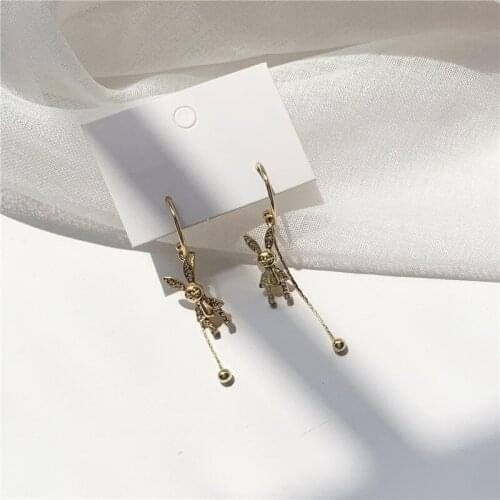 Punk Cold Metal Rabbit Long Tassel Drop Earrings Simple Pure Color Hare Pendent Earrings for Women Girls Kids Ear Jewelry Gift