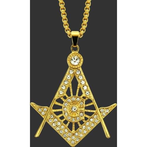 Popular Hip Hop Mosaic Zircon Masonic Pendant Trendy Chain Necklace Fashion Charm Personality Jewelry Accessories