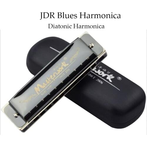 JDR Diatonic Harmonica 10 Holes Harmonica Blues Harp Professional Black Wind Instrument Mouth Organ C Key Gifts for Kids Adults