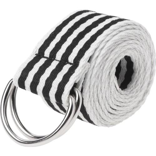 Waist Belt Metal Buckle Double Rings Nylon Canvas Strap Casual Fashion Waistband