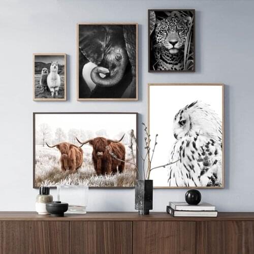 Nordic Black and White Jaguar Cow Cute Alpaca Animal Nursery Canvas Painting Posters and Prints Pictures Wall Art for Home Decor