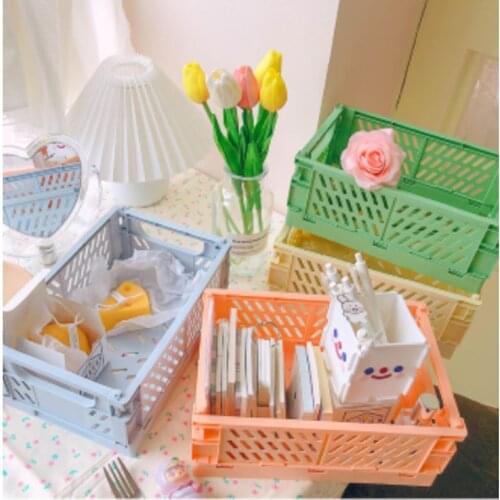 Collapsible Plastic Desktop Folding Basket Sundry Toys Snack Box Dormitory Artifact Storage Basket Home Storage & Organization