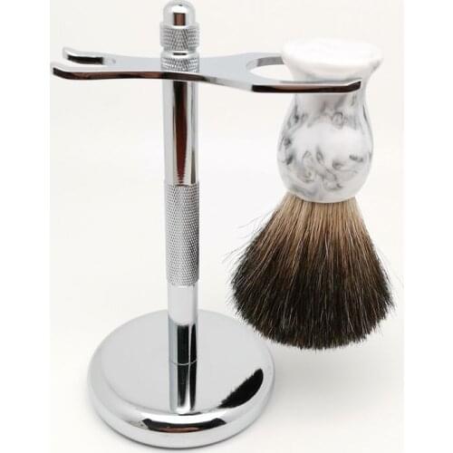 TEYO Black Badger Hair Shaving Brush and Shaving Stand Set Perfect for Wet Shave Cream Safety Double Edge Razor Tools