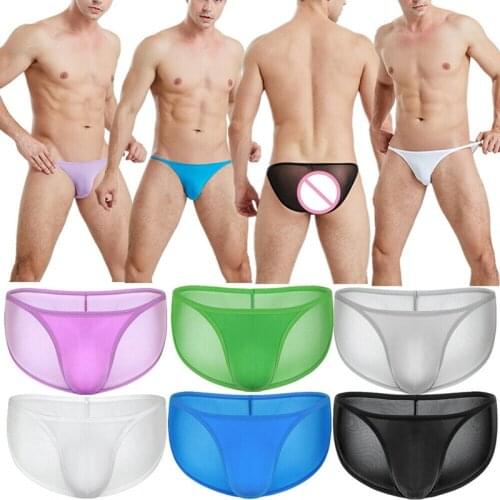 Mens Sexy Underwear Ultra-thin Ice Silk Transparent Slip Sissy Briefs Micro Bikini Sexy Gay Panties Homme Ropa Interior Hombre