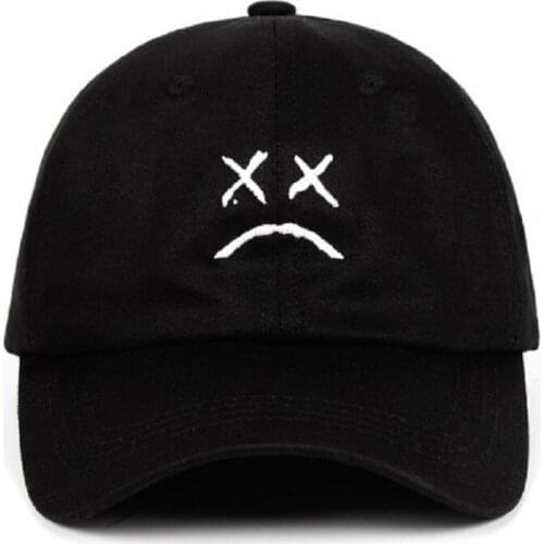 Hiphop Baseball Cap 100% Cotton Embroidery Fashion Sad Face Curved Hat Brim White Black Outdoor Leisure Sunscreen