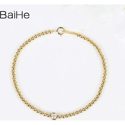 BAIHE Solid 18K Yellow Gold 0.15ct H/SI Round Natural Diamond Engagement Wedding Trendy fine Jewelry Diamond Bracelet Women