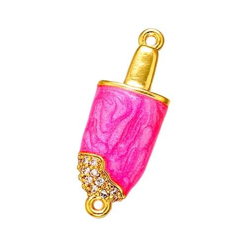 ZHUKOU 9*23mm High Quality Brass Cubic Zirconia ice cream Charms Connectors DIY Jewelry Findings Making, Hole:0.8mm Model: VS365