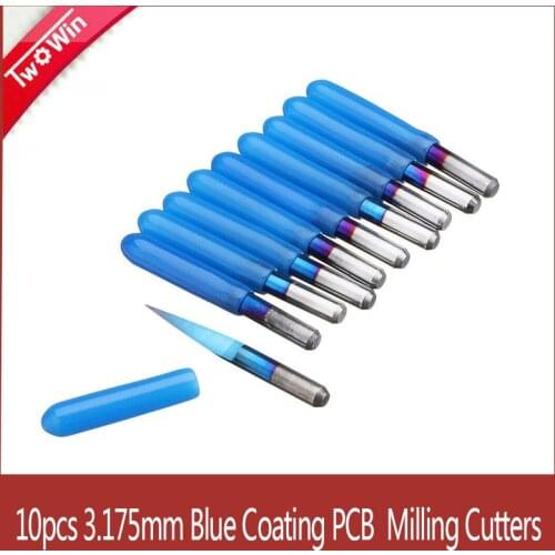 10pcs PCB milling cutter 3.175mm Blue Coating cutters 10/15/20/25 Degrees Tungsten Carbide V Shape PCB mini end engraving CNC