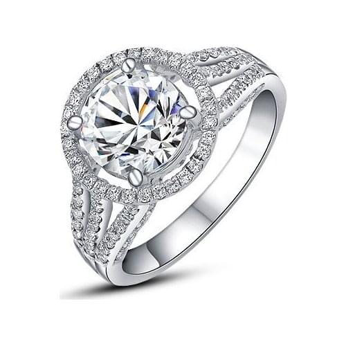 2 Carat Solid 18K 750 White Gold Round Cut Simulate Diamond Women Engagement Ring Birthday Gift For Mom With Box