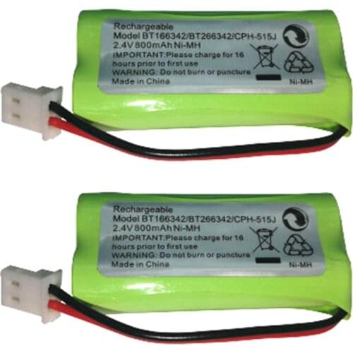 2 PCS 2.4V 800mAh NI-MH Battery Pack for Cordless Home Phone AT&T BT166342 BT266342 TL32100 TL90070