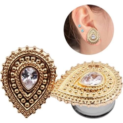 2PCS Gold Sliver Water Drop Ear Plugs Tunnels Flesh Expansions Piercing Ears Expanders Rings Sexy Body Jewelry Gift