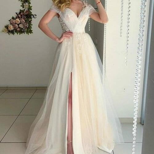 2021 Summer Womens Strapless V-Neck Side Slit Lace Solid Color Prom Dress Floor Party Dress Elegant and Sexy