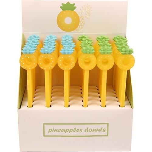 24Pcs/Set Korean Cute Kawaii Stationery Pens Pineapple Donut Cool Funny Ballpoint Rollerball School Office Material Thing Goods
