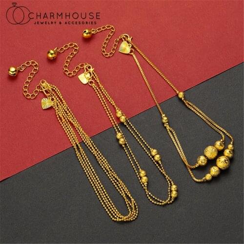 24K Gold Plated Charm Bracelets For Women Multi Layer Bead Chain Bracelet & Bangle Pulseras Mujer Anklet Hand Jewelry Gifts
