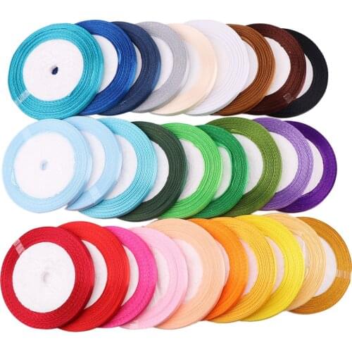 25 Yards/Roll Silk Satin Ribbon 1/4" (6mm) Crafts Bow Handmade DIY Material Gift Wrap Party Wedding Home Decorative