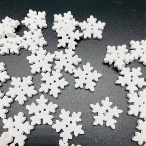 50pcs 18mm Wood White Christmas Snowflake Buttons DIY Crafts Wooden Sewing Accessories 2 Holes