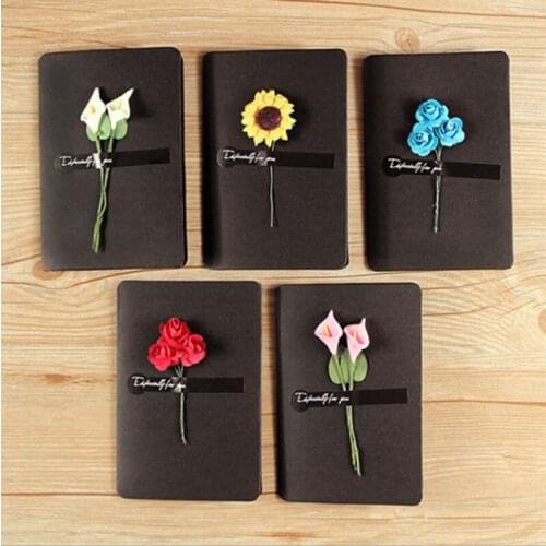 50pack Flowers greeting card kraft paper white paper black Sun flower rose white blue pink blessing wholesale 14.5*10.5CM