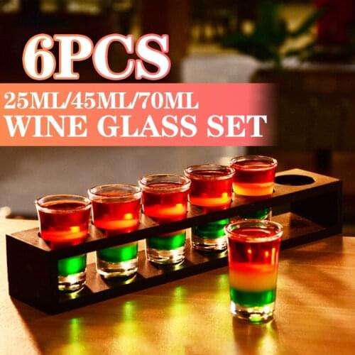 6pcs Shot Glass Whisky Shot Glasses Mini Glass Cups For liqueur Vodka Glass + 6-hole Cup Holder Tequila Cups Holder Rack Barware