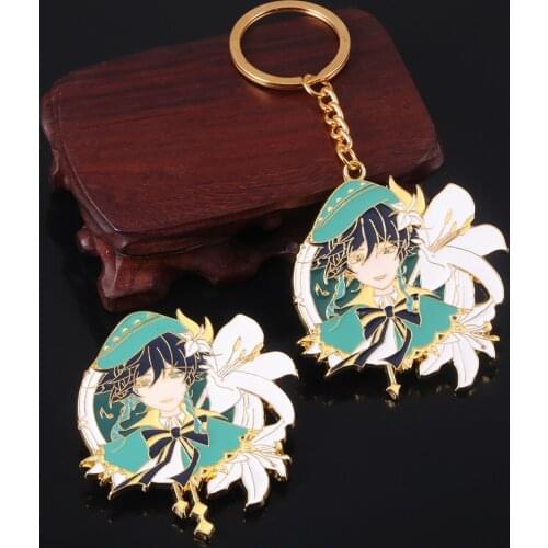 Anime Keychain Genshin Impact Element Vision Enameled Metal Zhongli Venti Keqing Cartoon Character Key Ring Jewelry Ornaments