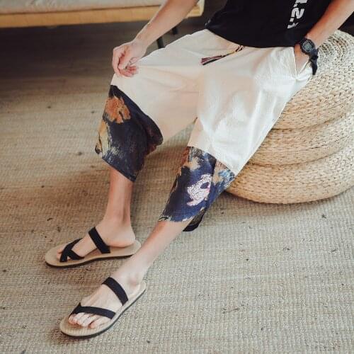 Men Pants Mens Wide Crotch Harem Pants Japanese Style Knee Length Cotton Linen PantsPlus Size Harem Pants Wide Leg Trousers