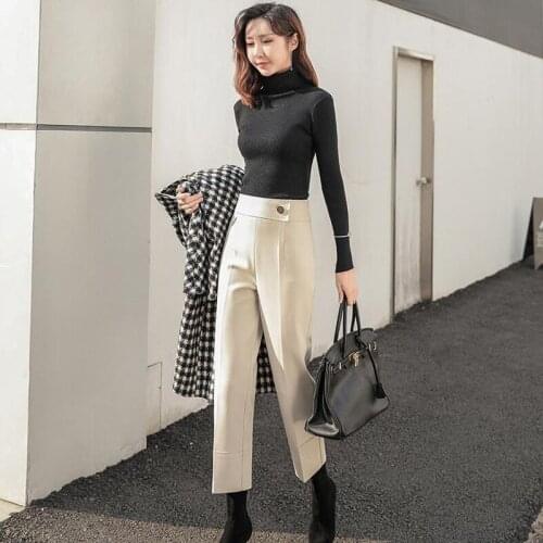 2021 spring Trouser High Waisted Suit Pants Women Fashion Office Beige Pants Chic Button Elegant Black Casual Woman Pants X667