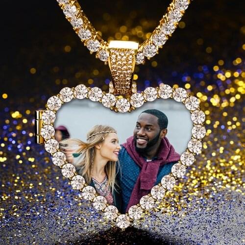 Custom Picture Pendant Necklace Heart Medallions With 4MM Tennis Chain Crystal AAA Cubic Zircon Top Quality Men Hip Hop Jewelry