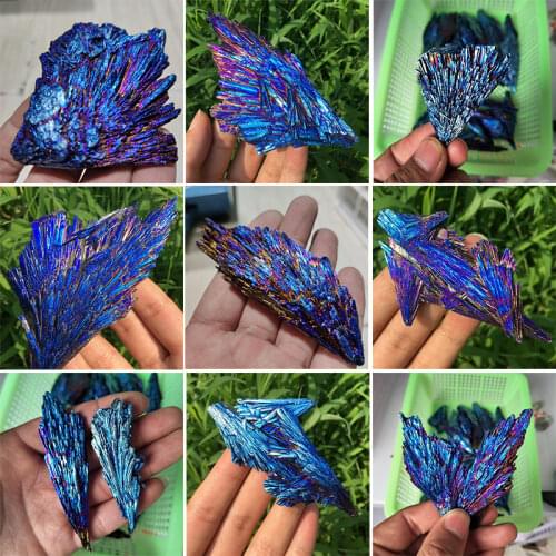 Natural Titanium Coated Black Tourmaline Electroplate Quartz Crystal Mineral Healing Crystal Home Decora Peacock Feather Stone
