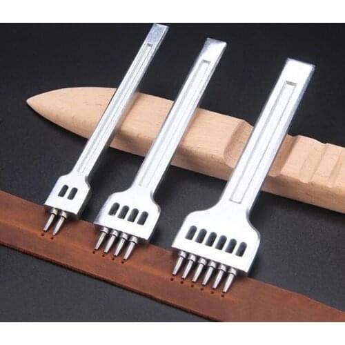 Leather Hole Punch Tool Die Cutting Stitch 4mm 2/4/6 Prong Tooth Lacing Diamond Stitching Chisel for DIY Leather Craft (Silver)