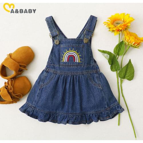 Ma&Baby 0-3Years Vintage Toddler Infant Newborn Baby Girls Dress Rainbow Denim Overalls Ruffles Dresses For Girls
