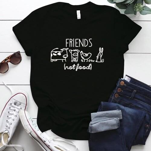 FRIENDS NOT FOOD Printing Protect The Animals Graphic T Shirt Femme Casual Street Style Oversized T Shirt Tops Mujer Camisetas