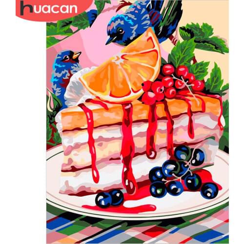 HUACAN Oil Painting By Number Cake HandPainted Kits Drawing Canvas DIY Pictures Food Home Decoration Art Gift
