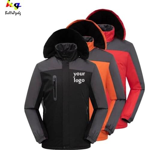 Custom logo outdoor mens plus velvet windbreaker jacket waterproof warm climbing rock climbing sports fleece breathable jacket