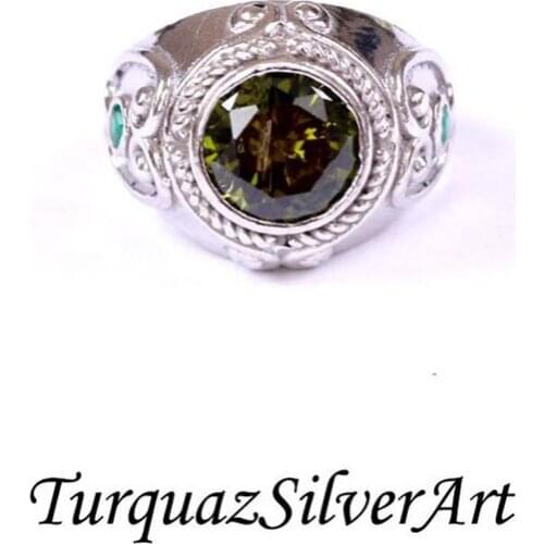 Handmade Mans Zircon Green Gemstone Ring, Mans 925 Silver Ring, Zircon Ring, Silver Handmade Ring