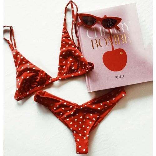 New Sexy Heart Print Bikini 2020 Women Swimsuit Female Swimwear Two pieces Bikini set Thong Bather Bathing Suit Swim Beachwear