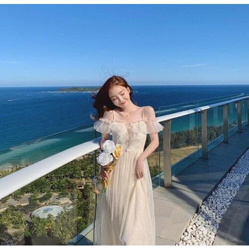 Summer Beach Skirt Seaside Vacation Elegant Fairy Dress Gentle Length Super Fairy Suspender Mesh Dress